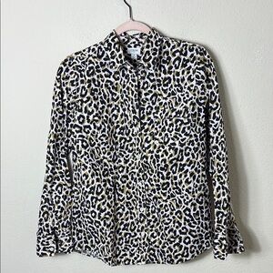 J. Crew Leopard print in soft pink button down shirt size small 100% cotton